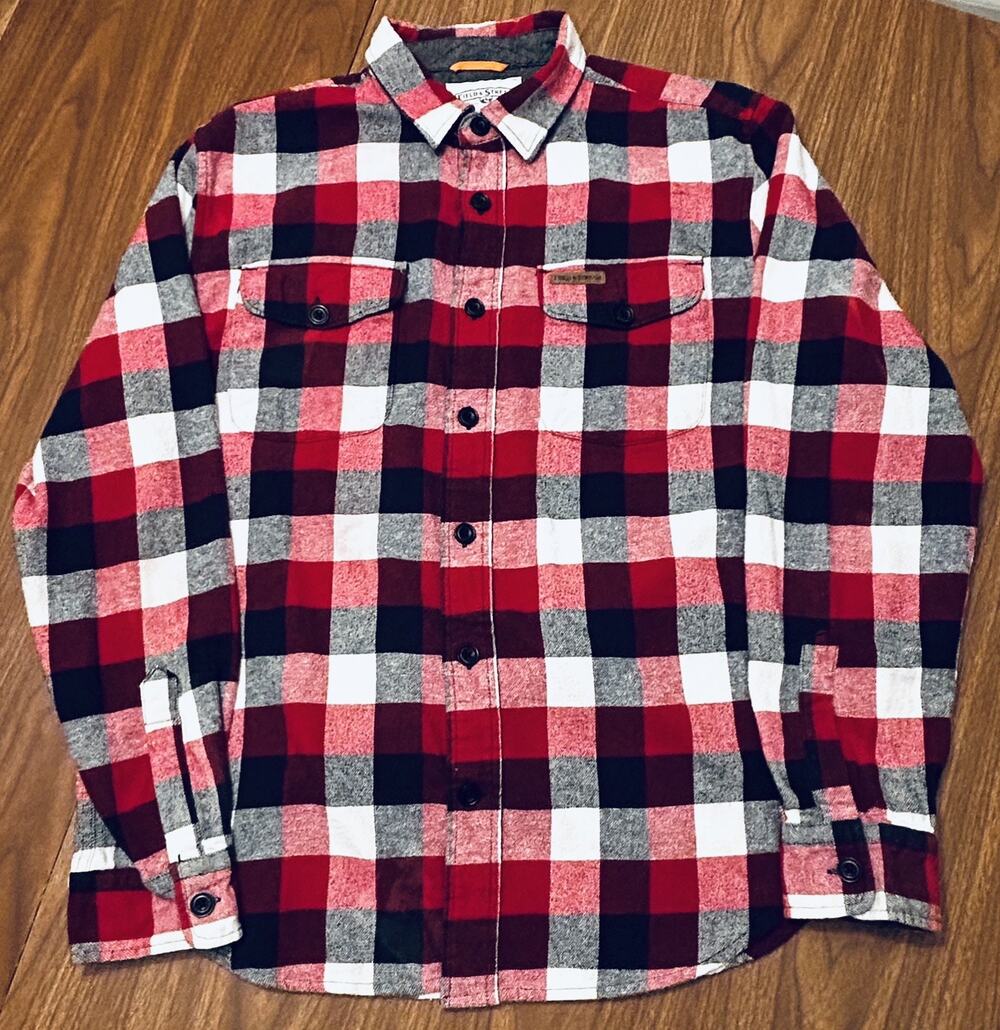 Field & Stream Plaid Button-Up Flannel Shirt, Red/Black/White - Large